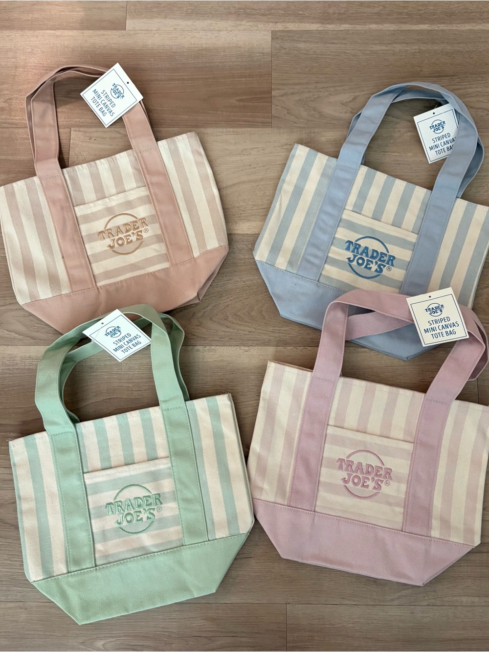 Trader Joe’s FOUR Striped Canvas Tote Bag set
